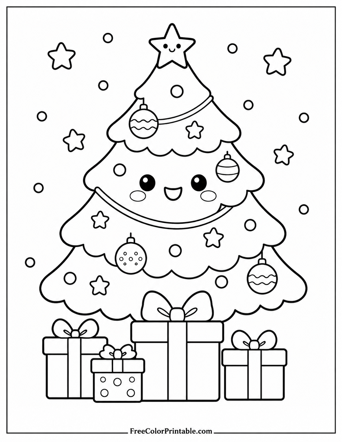 Kawaii Christmas tree coloring page Coloring Page — Free Printable — free printable coloring page